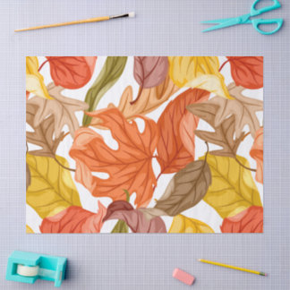 Papel De Seda Folhas de Outono Colorido Botânico Sazonal 