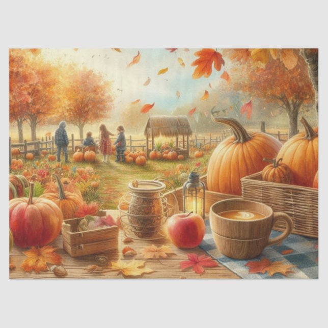Papel De Seda Folhas de outono e Decoupage de Pumpkins (Frente )