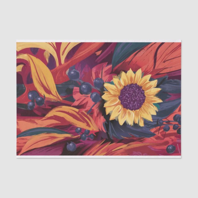 Papel De Seda Folhas de Outono e Flores do Jardim de Outono (Frente )
