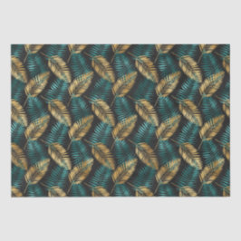 Papel De Seda Folhas de Palma em Dourado e Azul | Padrão Tropica