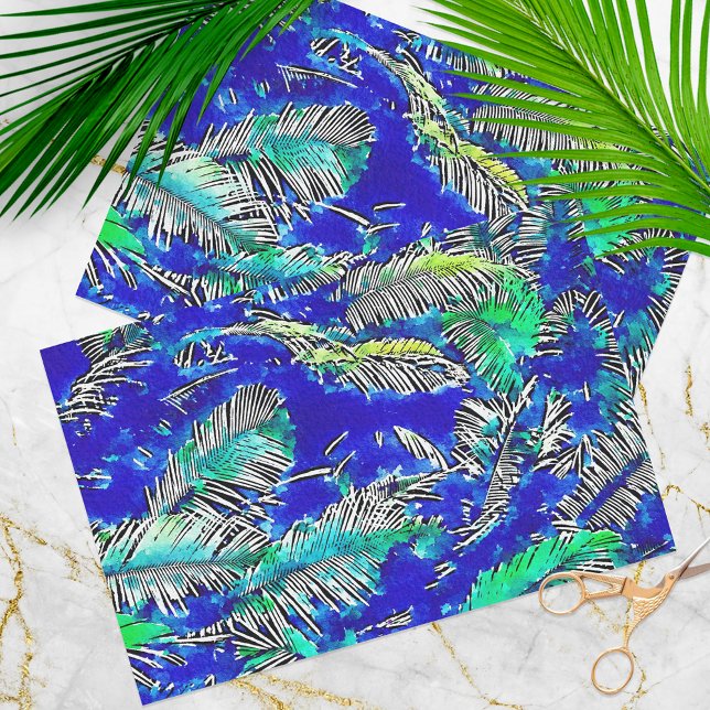 Papel De Seda Folhas de Palma Tropicais Exóticas de Aquarela (Criador carregado)
