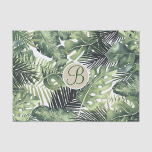 Papel De Seda Folhas de Palma Tropical Elegante Monograma Letra