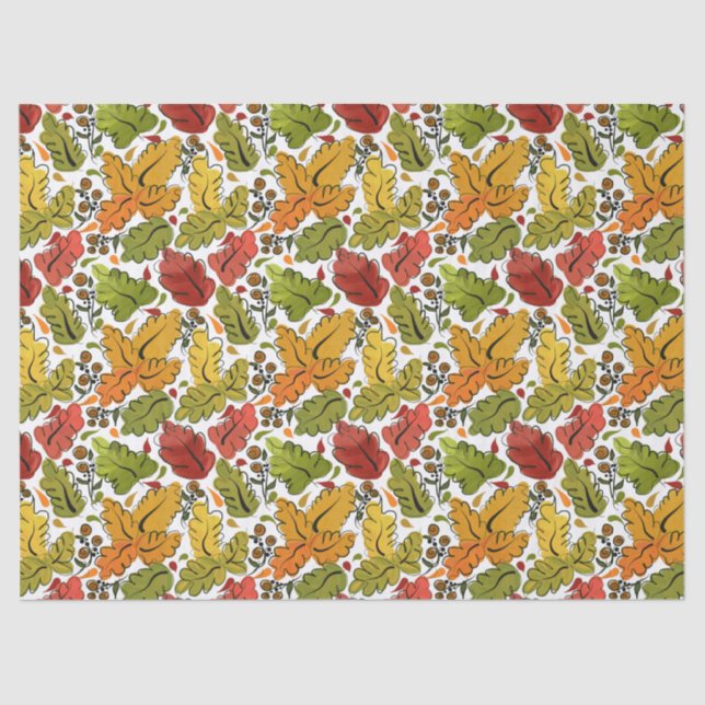 Papel De Seda Folhas de queda em castanho Dourado, verde e ferru (Frente )