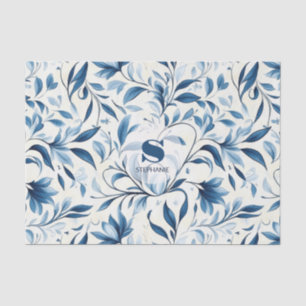 Papel De Seda Folhas de salsa azul Elegante - Fundo branco (1)