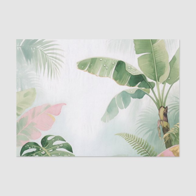 Papel De Seda Folhas de selva tropical aquarela (Frente )