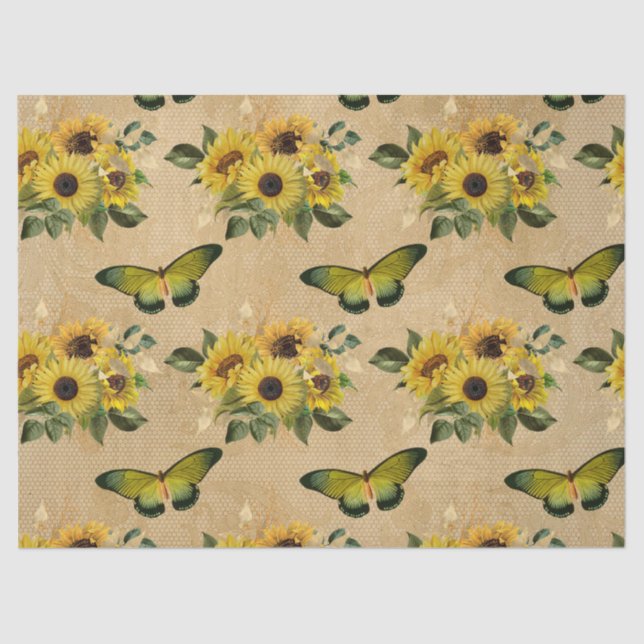 Papel De Seda Folhas de sol e flores de borboleta (Frente )