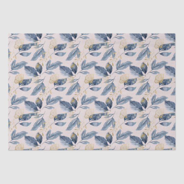 Papel De Seda Folhas de Solteiro Azul e Dourado (Frente )