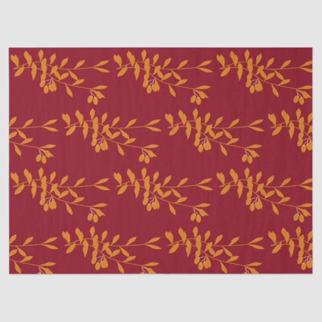 Papel De Seda Folhas do ramo da silhueta laranja em vermelho (Frente )