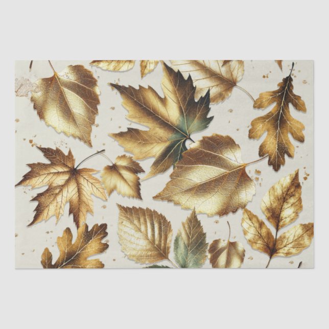 Papel De Seda Folhas Douradas Amêndoa Bege Casamento de Outono (Frente )
