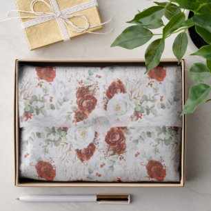 Papel De Seda Folhas Douradas Botânicas Florais Vermelho Borgonh