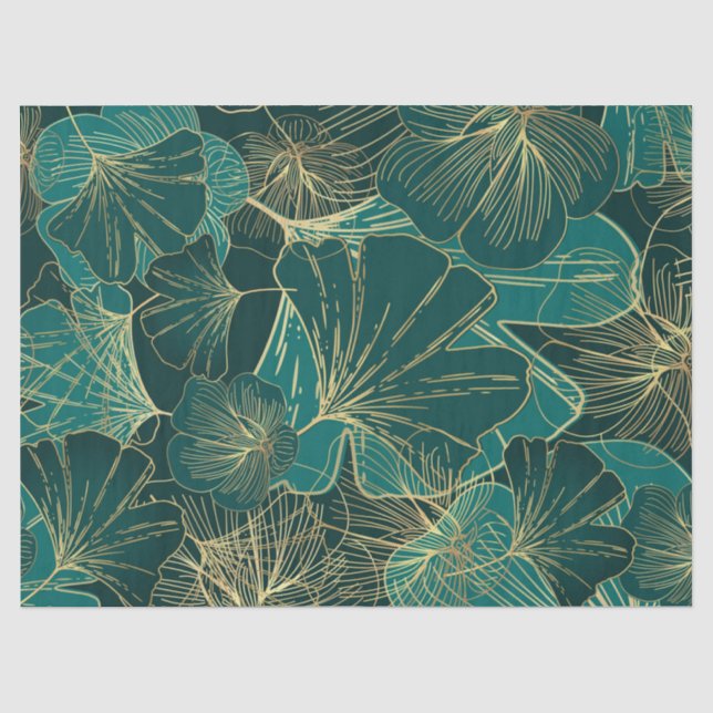Papel De Seda Folhas Douradas E Verdes Gigantes (Frente )