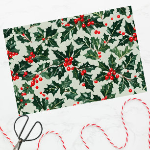 Papel De Seda Folhas e Bagas Festivas de Azevinho Natal