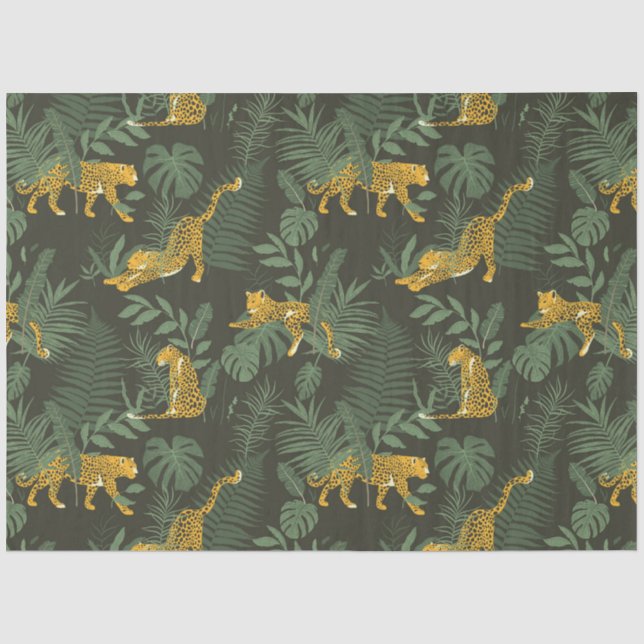 Papel De Seda Folhas Exóticas Modernas e Estampa de Leopardo (Frente )
