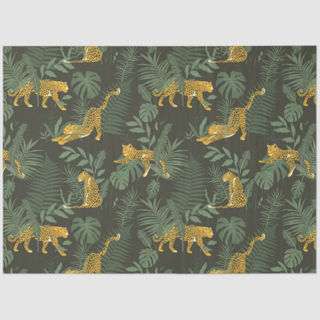 Papel De Seda Folhas Exóticas Modernas e Padrão-Leopardo (Frente )