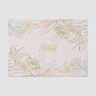 Papel De Seda Folhas Florais Botânicas Tropicais Abacaxi Dourado