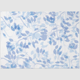Papel De Seda Folhas Tropicais Azuis e Brancas Modernas e Elegan