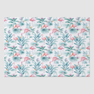 Papel De Seda Folhas tropicais cor-de-rosa flamingos