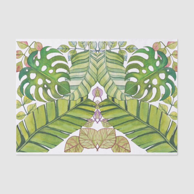 Papel De Seda Folhas Tropicais Cujas Cores De Água (Frente )