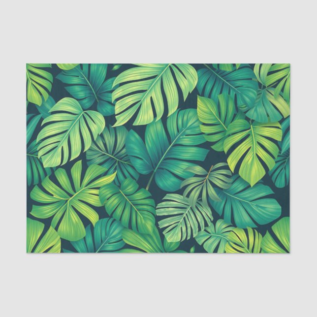 Papel De Seda Folhas Tropicais de Monstera Padrão de Selva (Frente )
