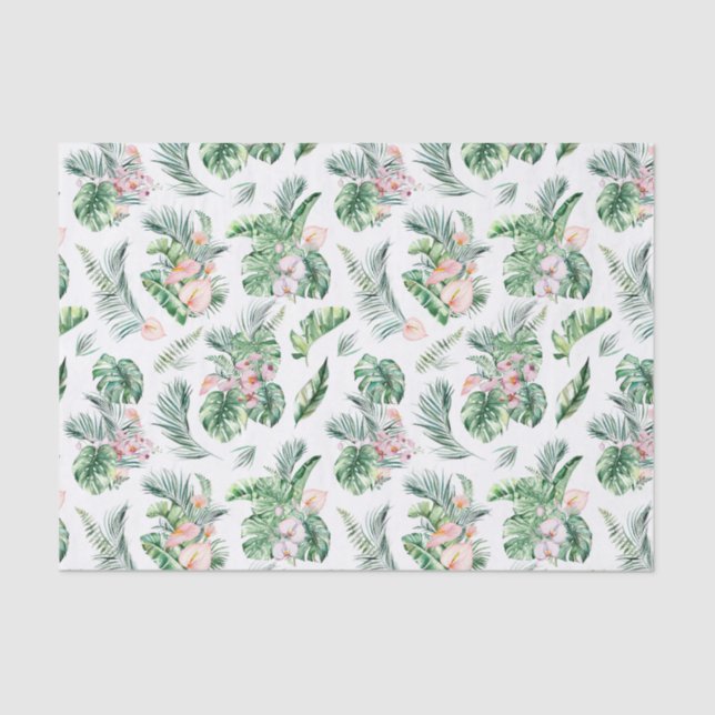 Papel De Seda Folhas tropicais e flores botânicas (Frente )