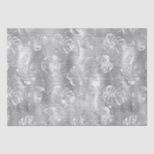 Papel De Seda Folhas Tropicais Metalizadas Botânica Prateada Bri