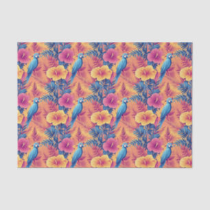 Papel De Seda Folhas Tropicais Vibrantes e Parrots Padrão de Ver