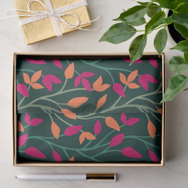 Papel De Seda Folhas Verde Escuro Botânicas Elegante Envoltório  (Presente)