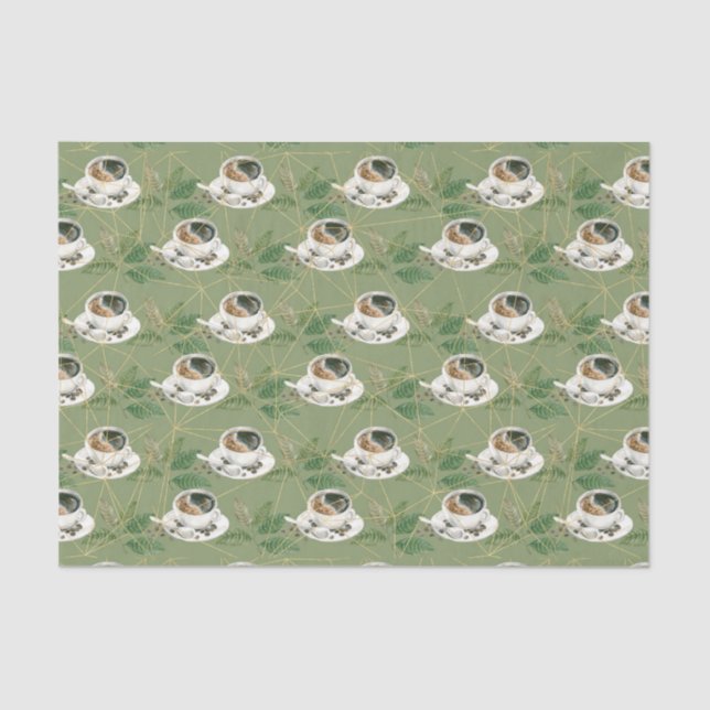 Papel De Seda Folhas verdes e Taça de café com feijão (Frente )