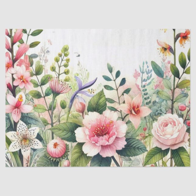 Papel De Seda Folhas Verdes Rosa (Frente )