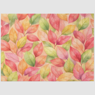Papel De Seda Folhas Vermelhas, Laranja, Verdes em Aquarela Abst