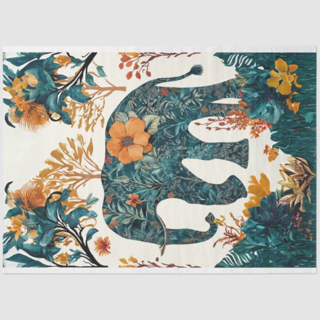 Papel De Seda Folk Art Floral Elephant Decoupage (Frente )