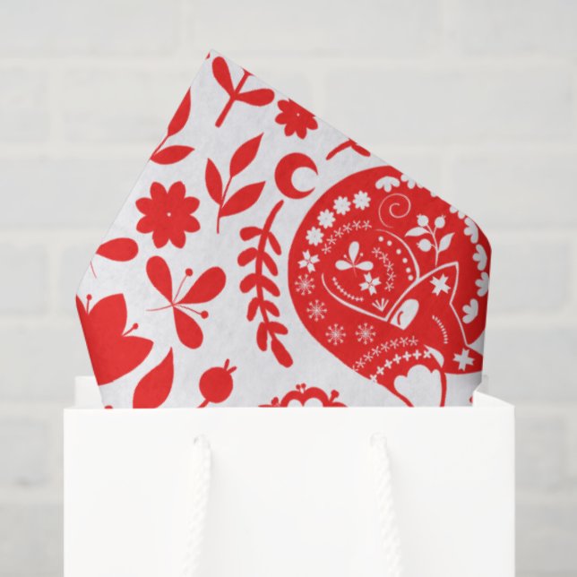 Papel De Seda Folk Art Sleeping Fox Gift (Sacola de presentes)