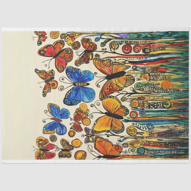 Papel De Seda Folk Art Style Painting Butterflies Decoupage (Frente )