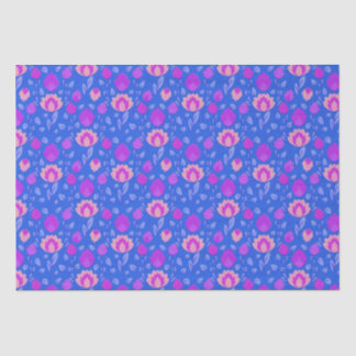 Papel De Seda Folkore Floral Moderno // Azul Brilhante-Púrpura-R