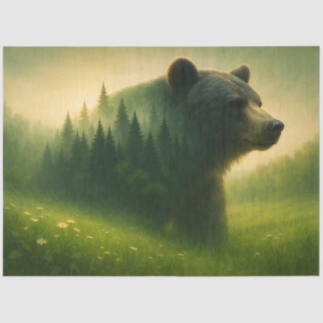 Papel De Seda Forest Bear Landscape – Wildlife Nature Decoupage  (Frente )
