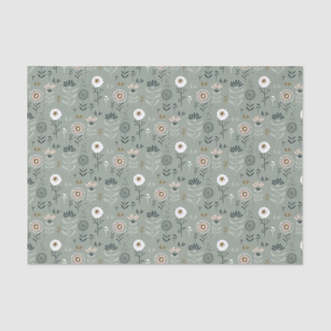 Papel De Seda Forest Floral Sage Green (Frente )