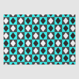 Papel De Seda Formas de Diamantes Geométricos Branco Azul Preto