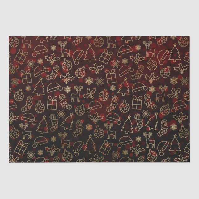 Papel De Seda Formas de Natal em Bokeh Vermelho e Folha de Ouro (Frente )