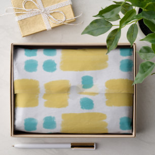 Papel De Seda Formas pintadas de Turquesa e Amarelo brilhantes