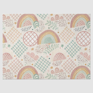 Papel De Seda Formas Retro e Texturas Pontilhadas em Pastéis Ter