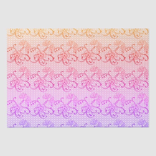 Papel De Seda Formatos de Padrões Florais de Rosa e Laranja (Frente )