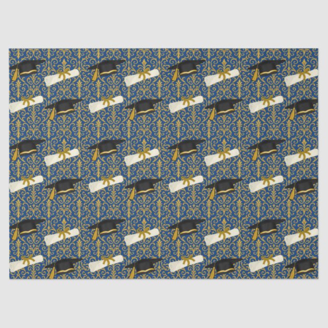 Papel De Seda Formatura Azul e Dourada Ornamentada (Frente )