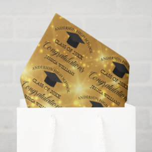 Papel De Seda Formatura Brilho Dourado Elegante Graduado Persona
