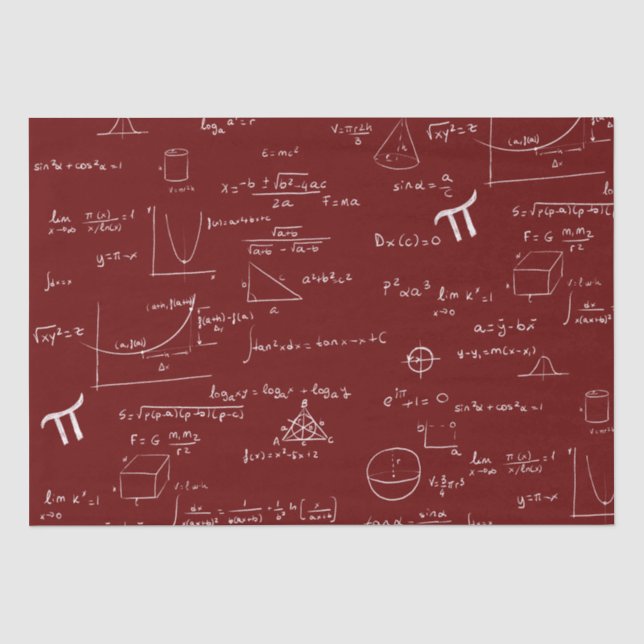 Papel De Seda Fórmulas Matemáticas Gráficas Branco Grená (Frente )
