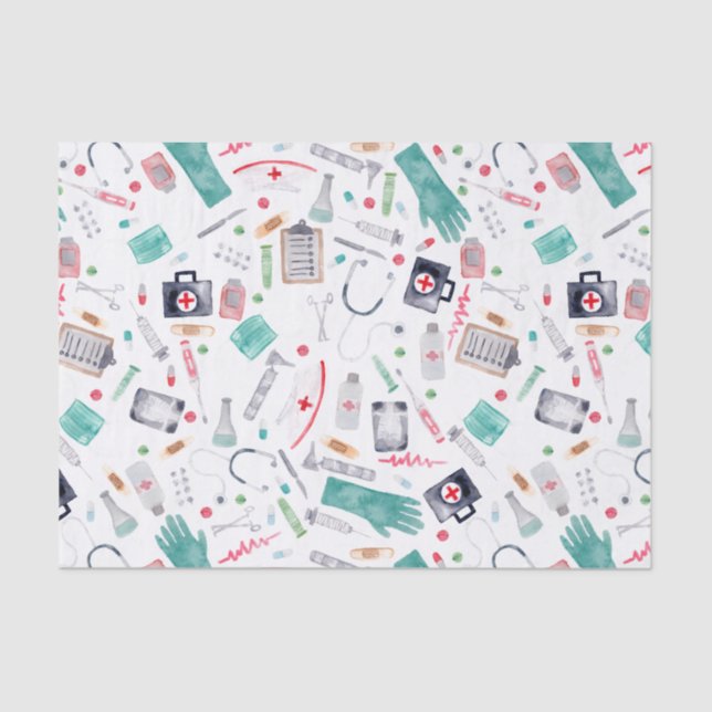 Papel De Seda Fornecimentos médicos em aquarela (Frente )