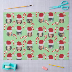 Papel De Seda Foto da Família Engraçada de Natal Santa Hats