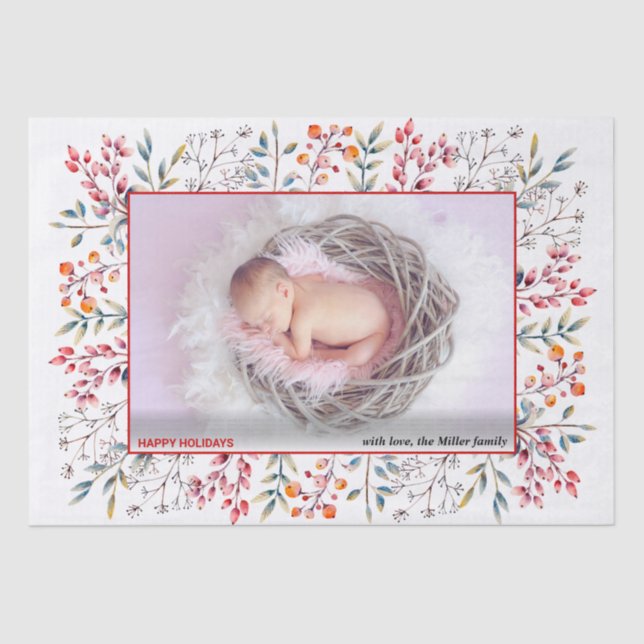 Papel De Seda Foto de Natal do Berry, Folha Vermelha Feliz Feria (Frente )