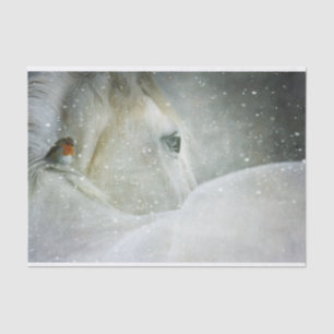 Papel De Seda Foto de um cavalo branco e de um pássaro no inver