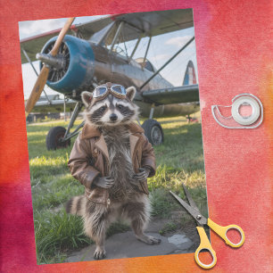 Papel De Seda Foto Engraçada de Avião Piloto Guaxinim Aniversári