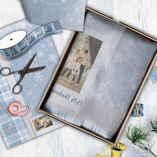 Papel De Seda Foto Feliz Navidad Elegante Azul  (Criador carregado)